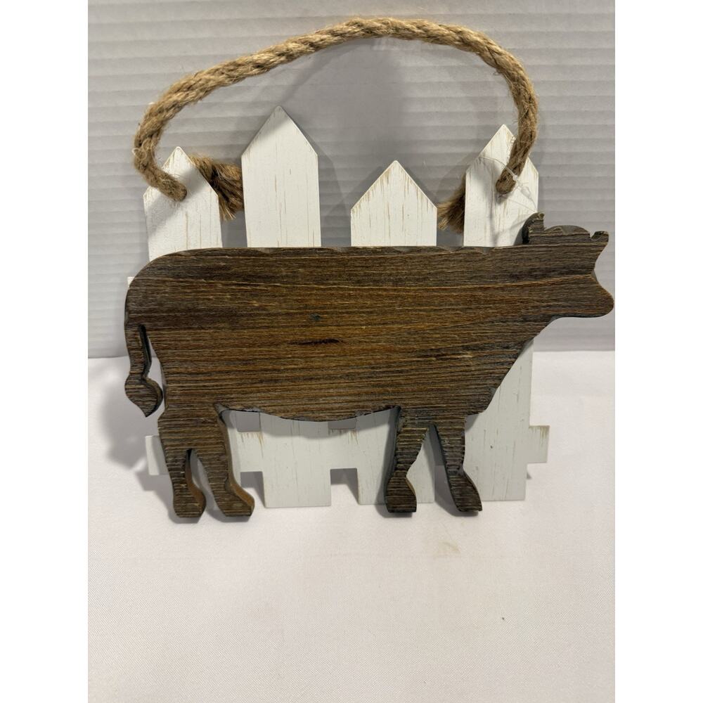Hobby Lobby Cow & Fence Wood & Metal Hanging Wall Decor 8 x 9.5”